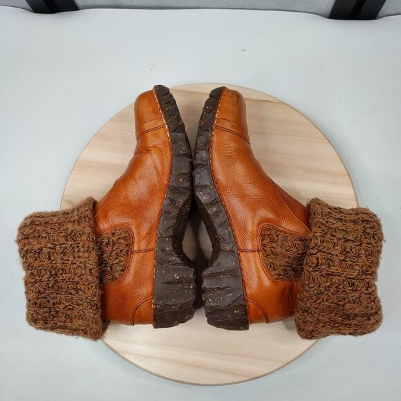 El Naturalista Cognac Leather & Sweater Knit Ankle Boots Women UE 40/ US 7 - Picture 12 of 15